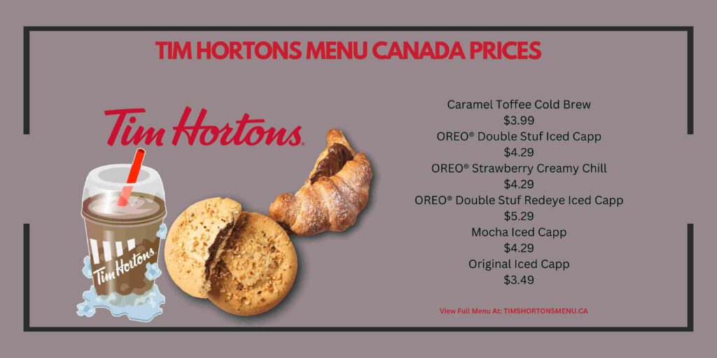 tim horton menu prix