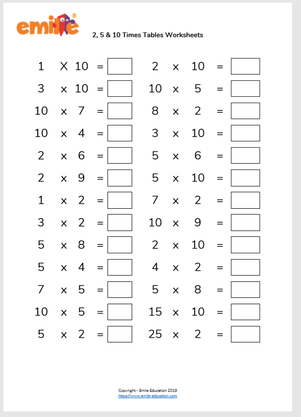 times tables printable sheets