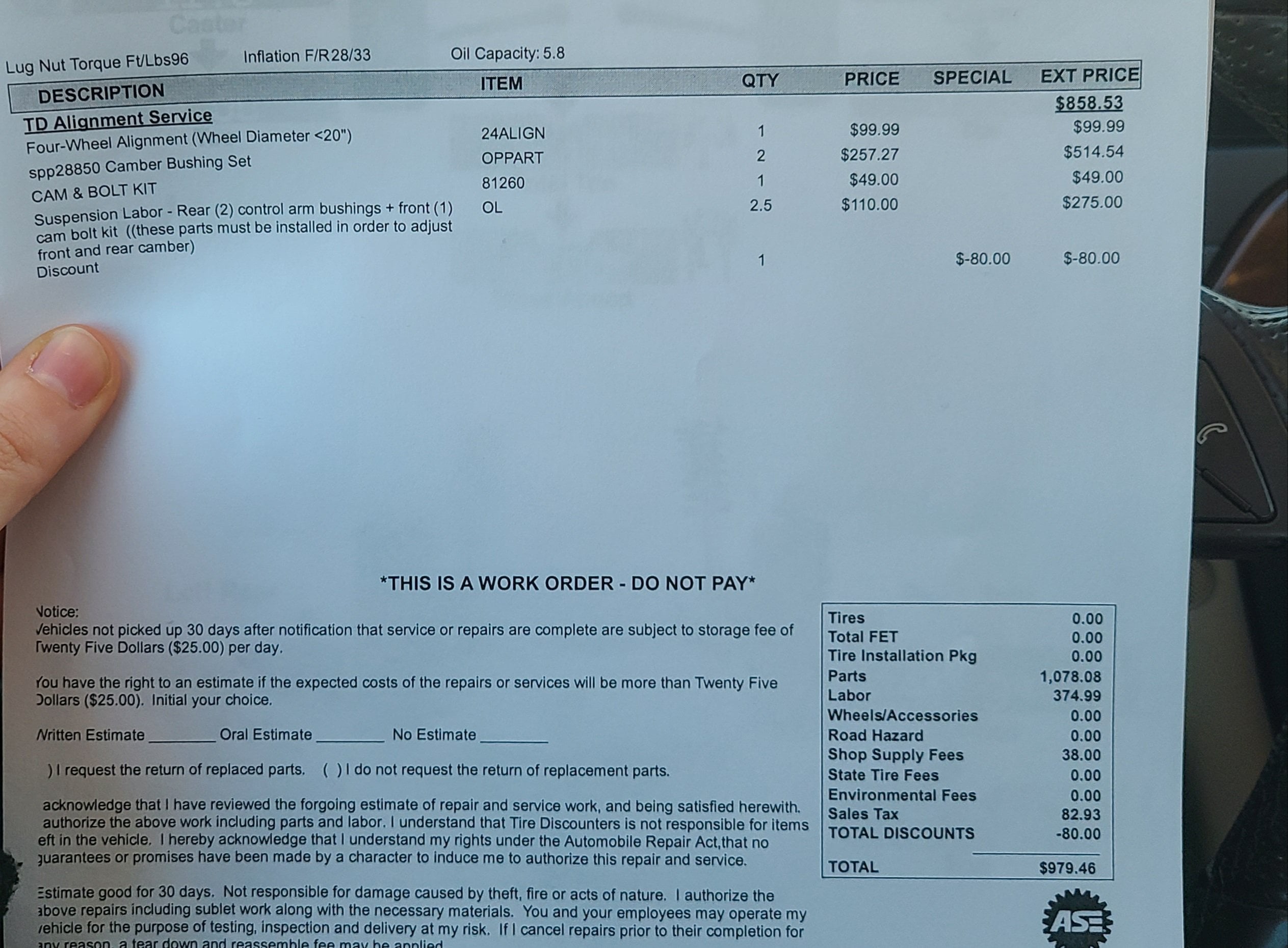 tire discounters alignment cost