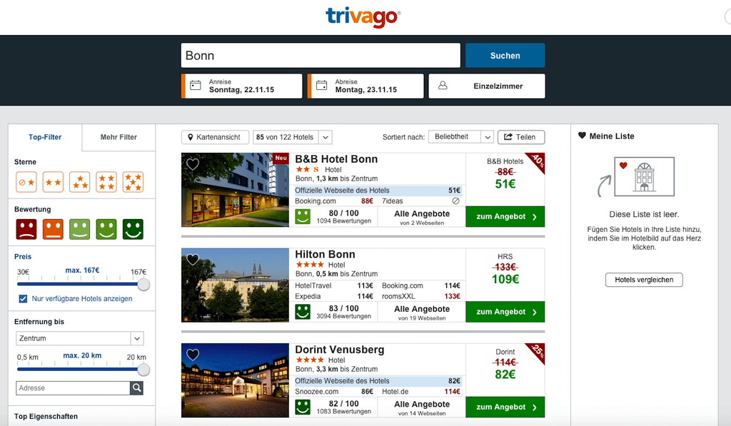 trivago hotel booking