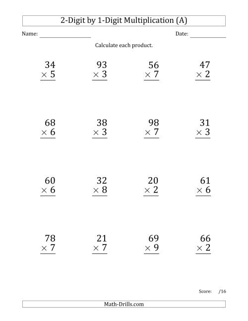 two digit by 1 digit multiplication