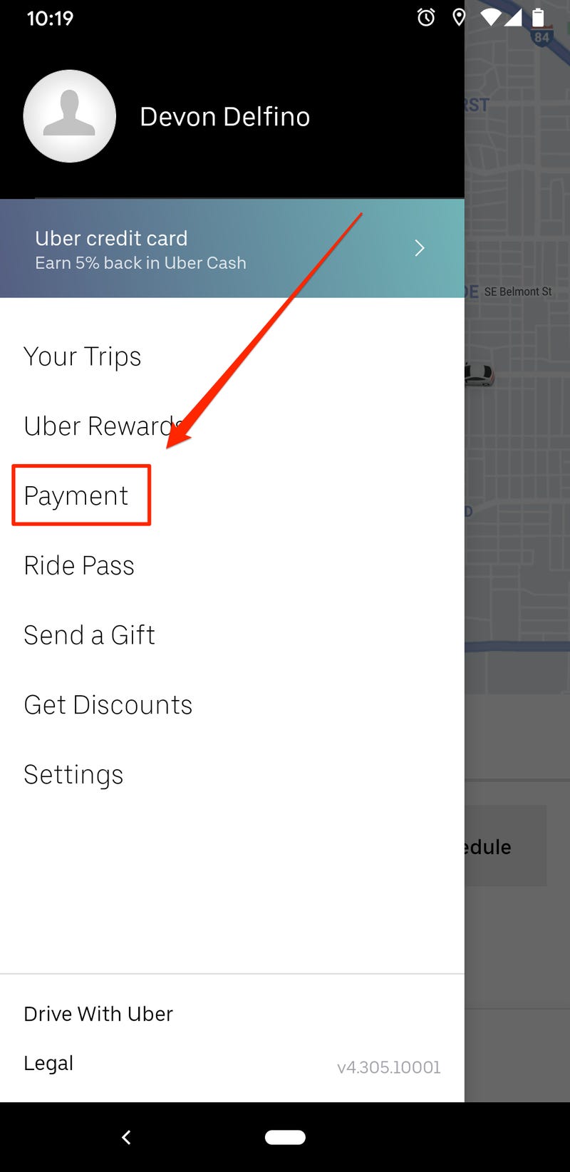 uber change payment method
