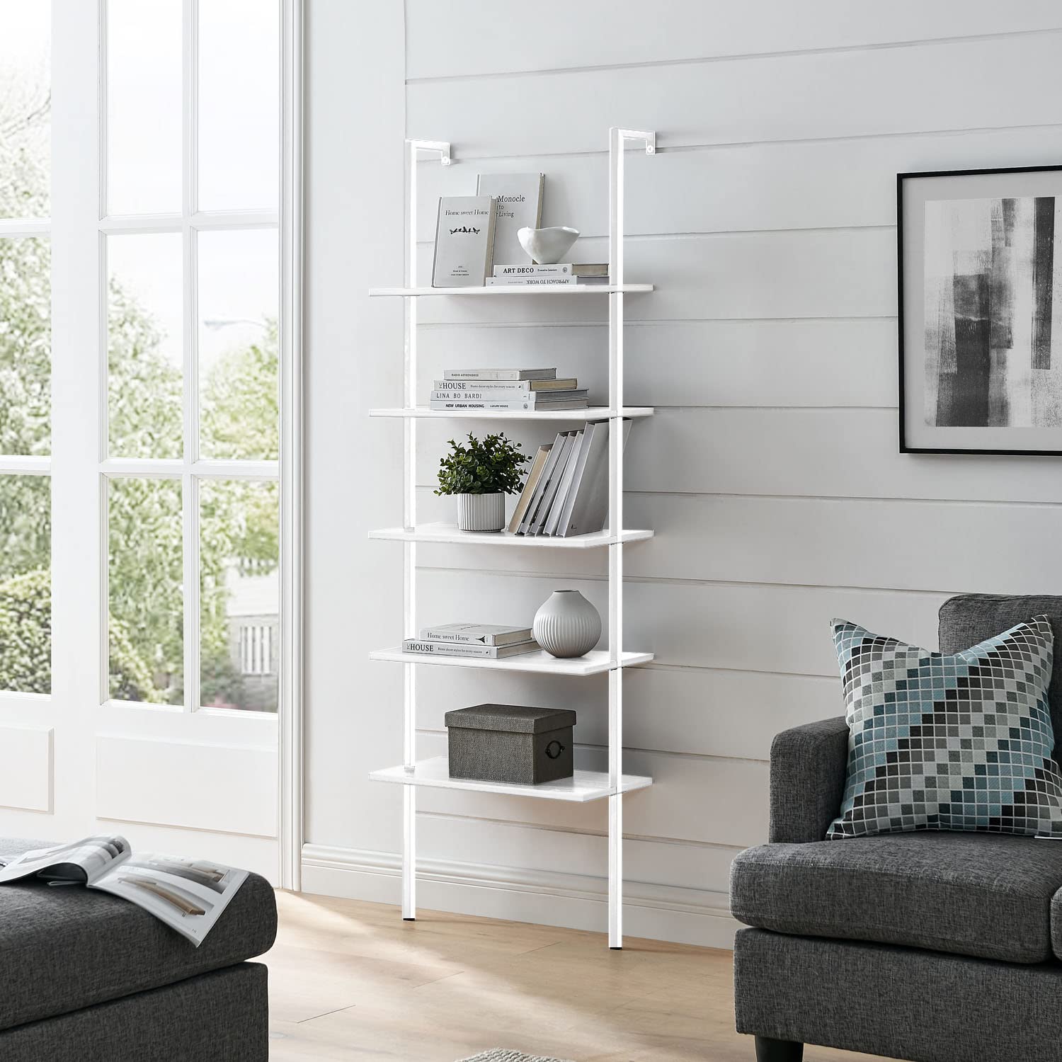 white open bookshelf