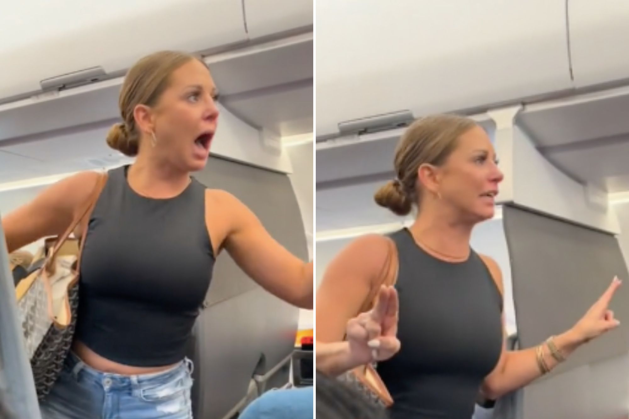 woman sees something on plane