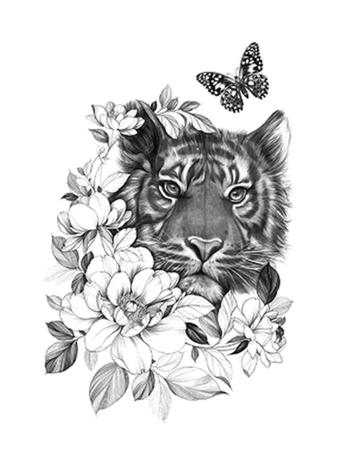 womens tiger tattoo with flowers