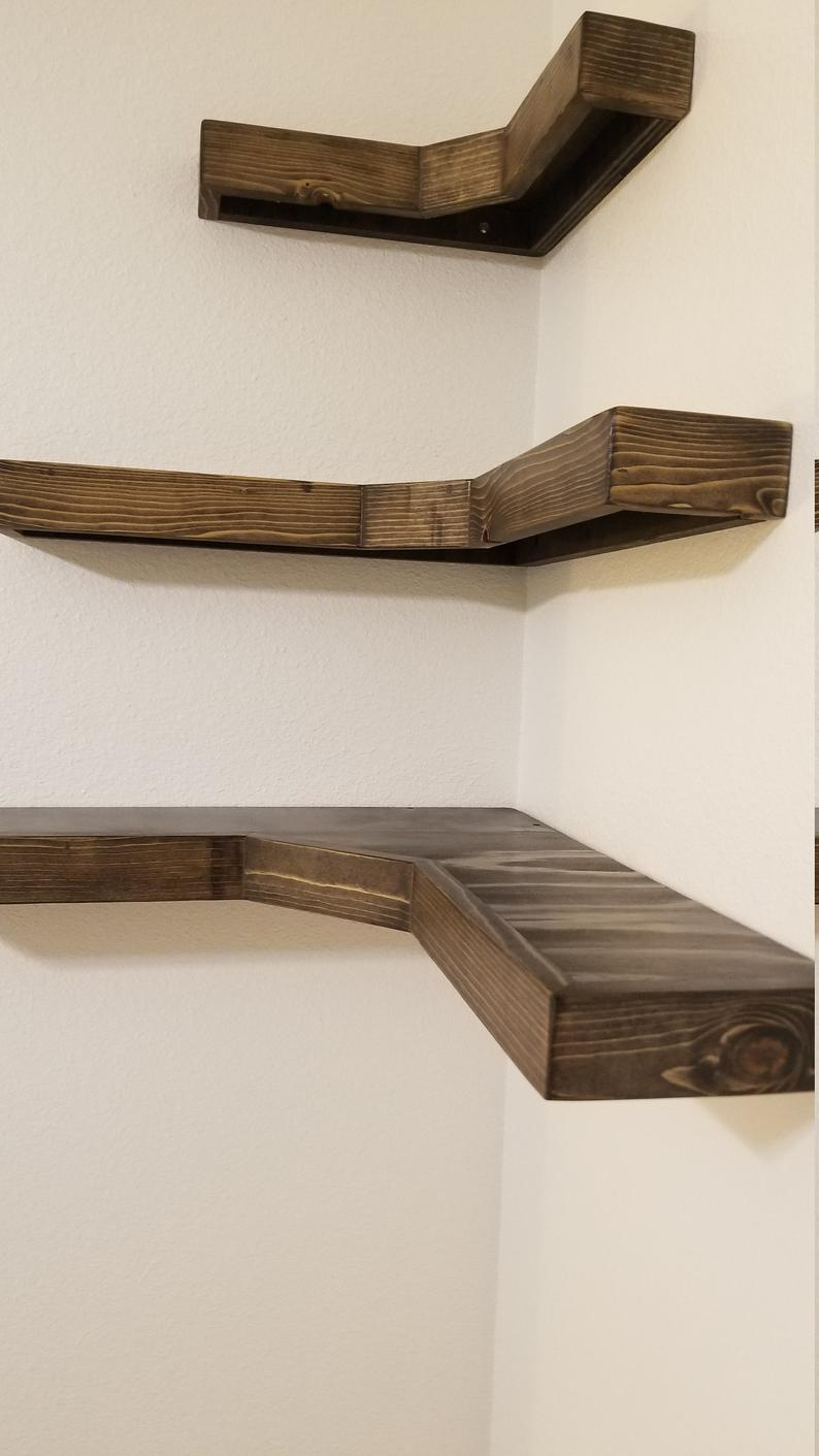 wood floating corner shelf