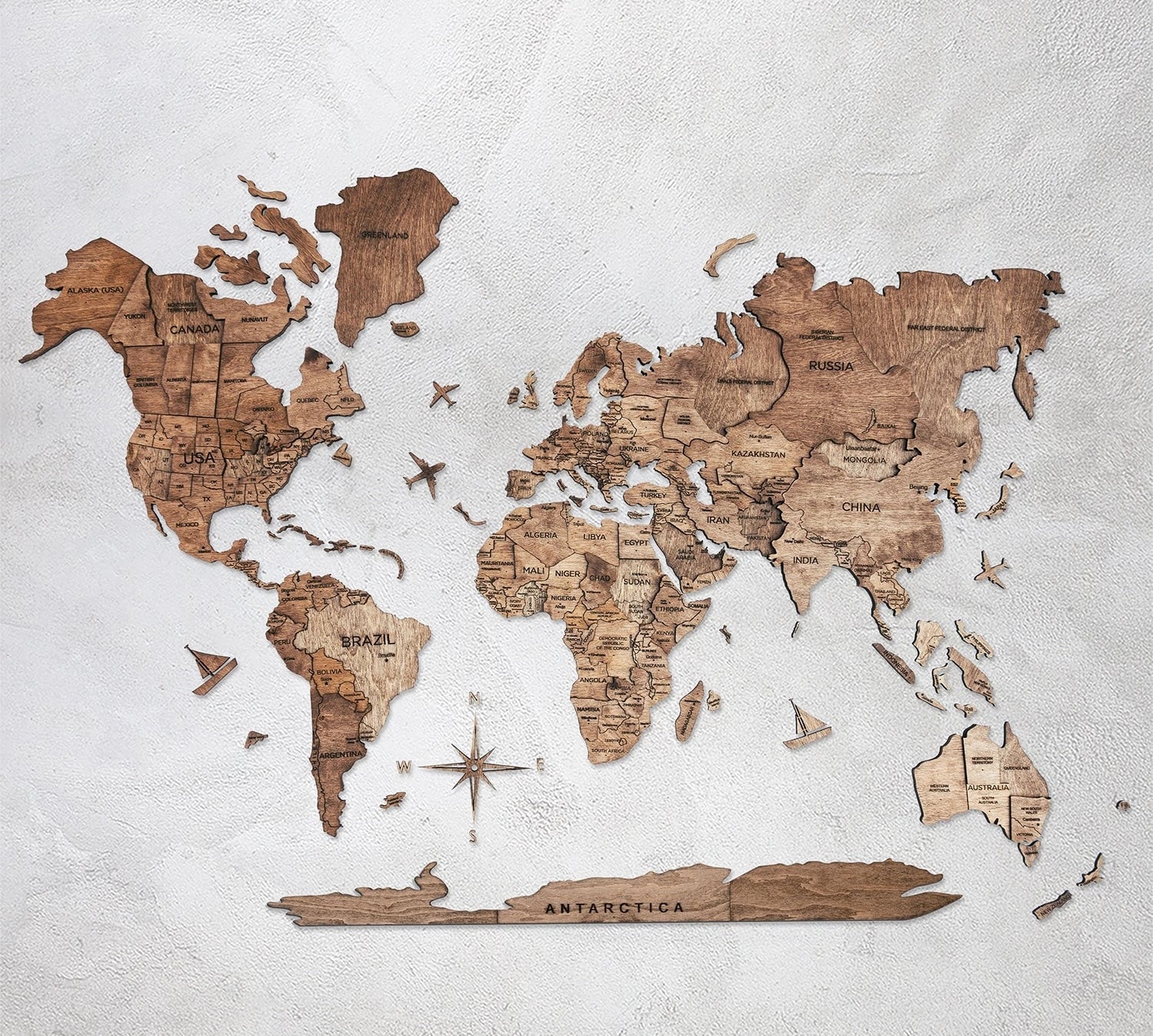 wooden wall art world map