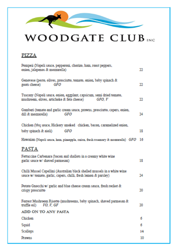 woodgate hotel menu