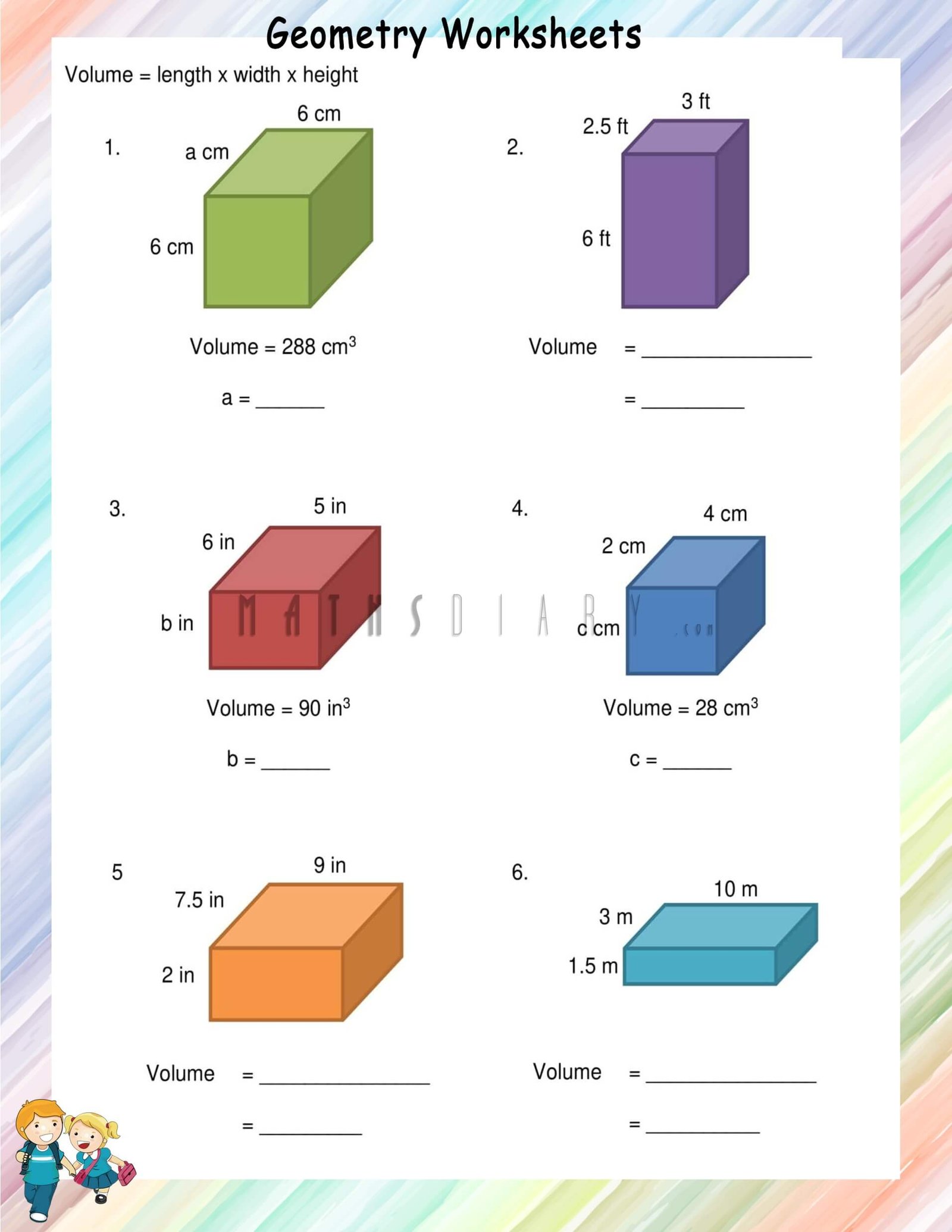 worksheets on volume of rectangular prisms