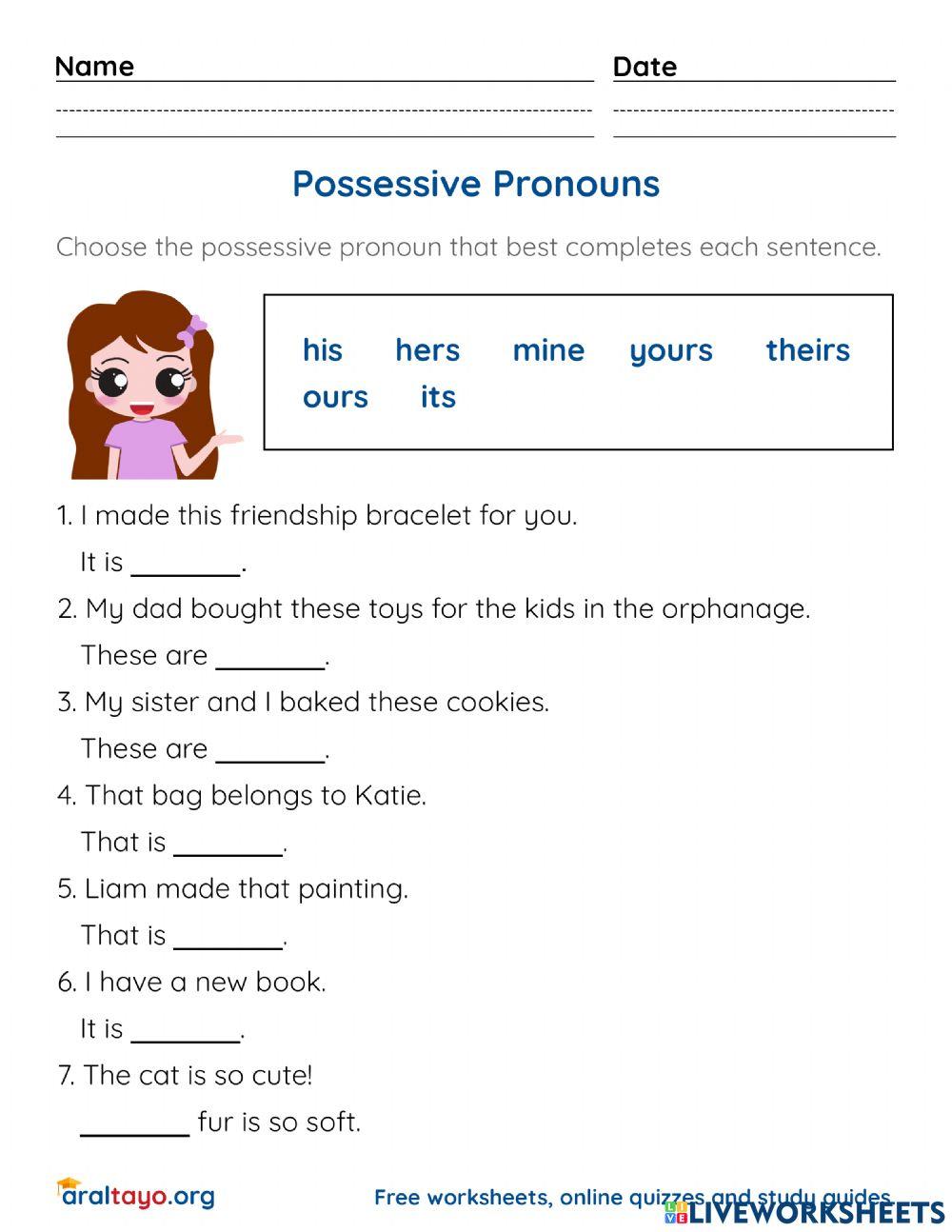 worksheets possessive pronouns