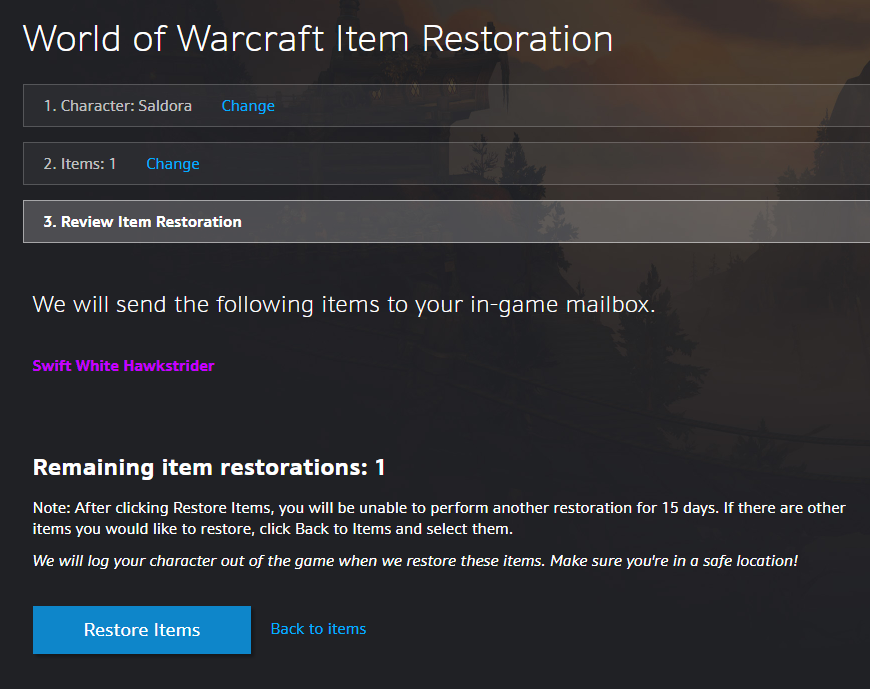 world of warcraft item restoration