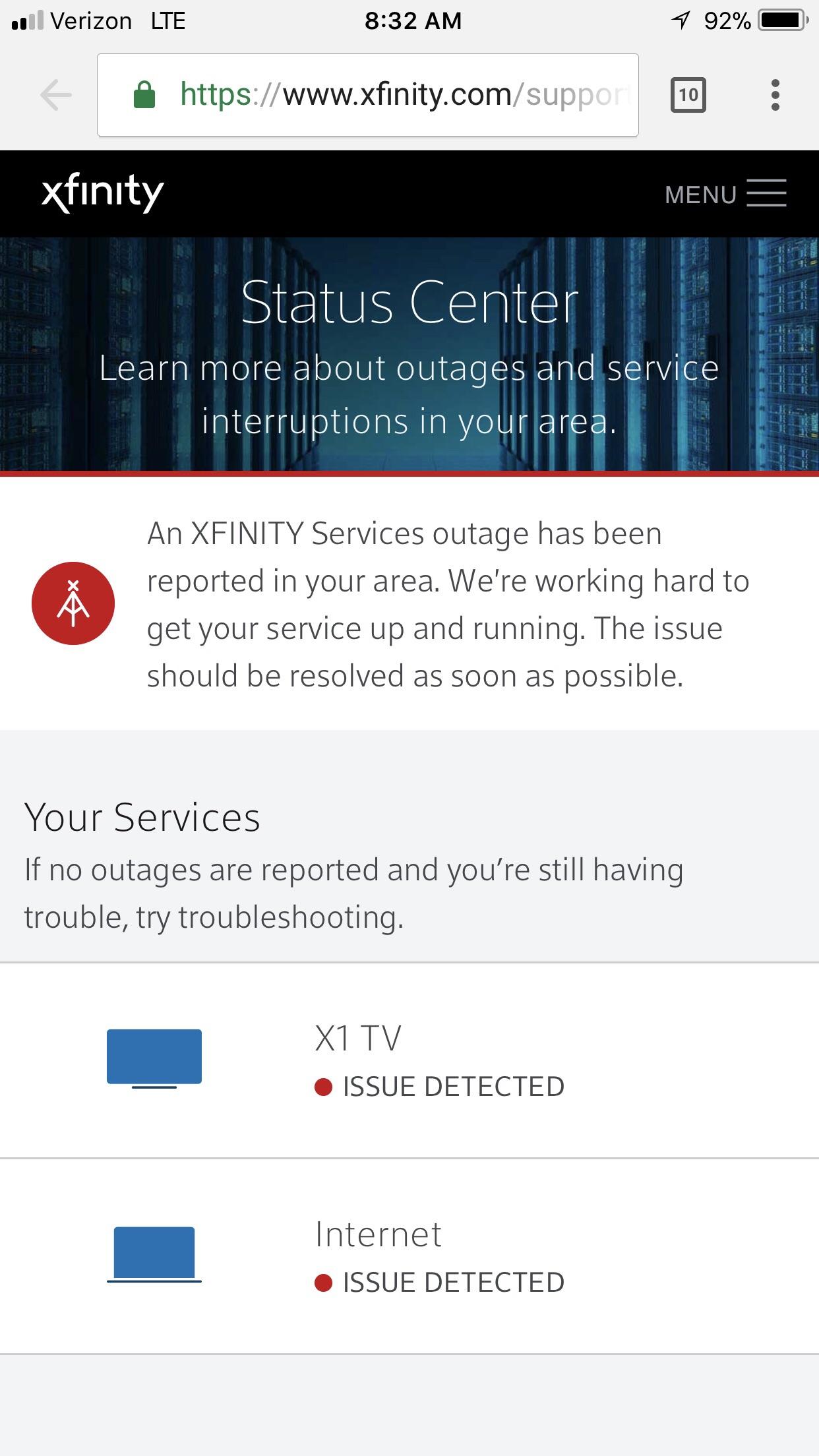 xfinity internet outage atlanta