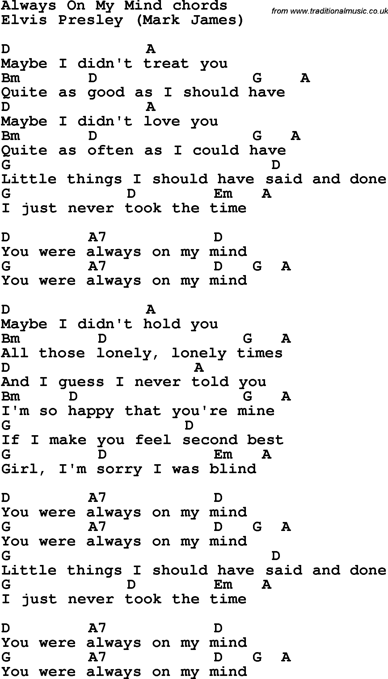 your always on my mind lyrics