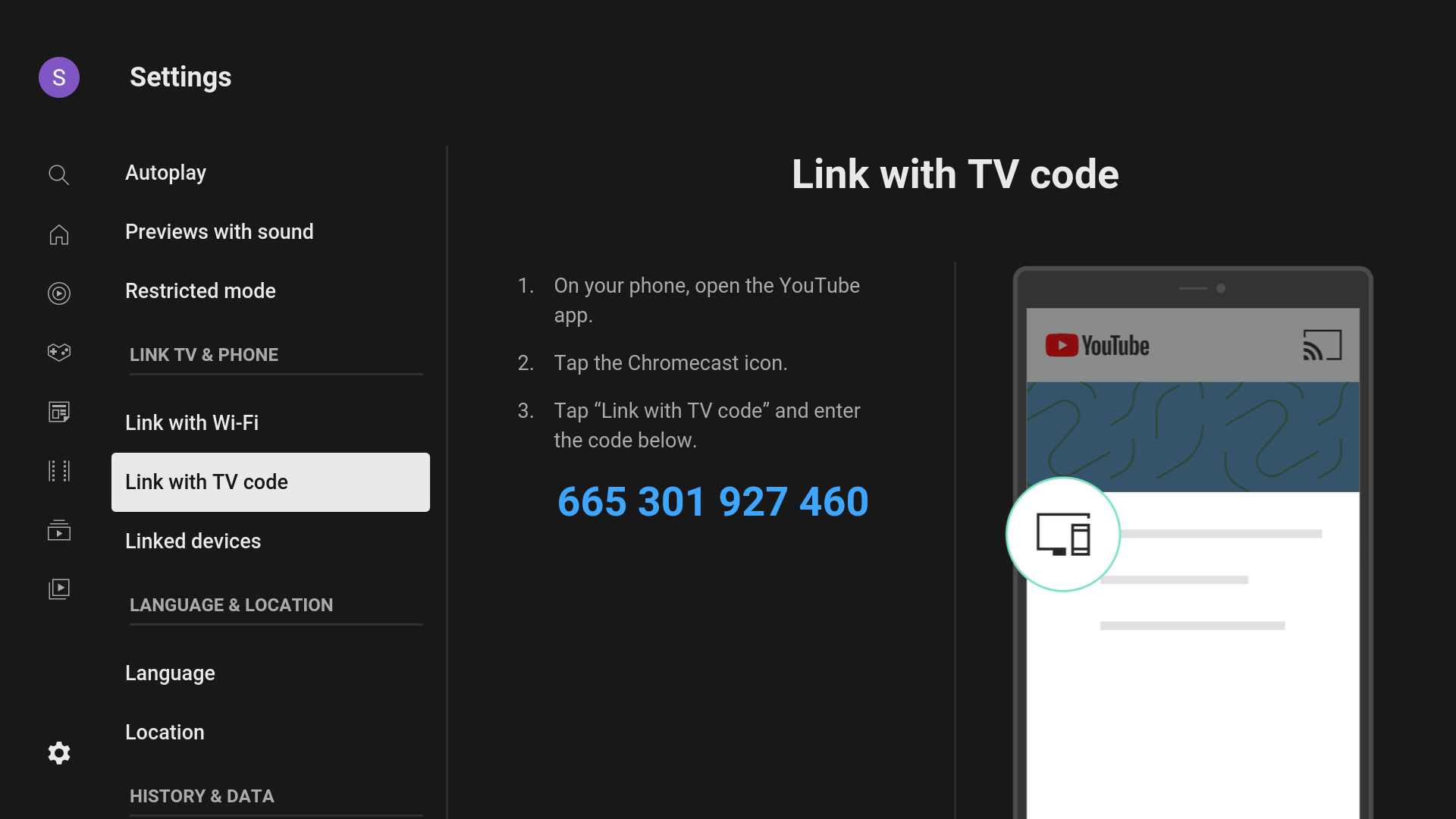 youtube tv code